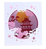 4D pop up boîte carte vintage exotique palais pavillon anniversaire mariage anniversaire Saint Valentin fête des mères chinois lanterne lotus ...