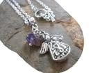 ꧁ ANGE ET AMÉTHYSTE - AVEC CHAÎNE DÉLICATE ꧂ grand collier avec ange gardien et pierre violette