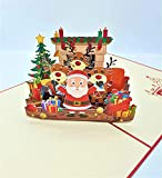 BC Worldwide Ltd fait à la main 3D pop-up carte joyeux Noël Père Noël renne cheminée arbre cadeau jingle bells ...