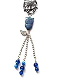 Bijou de foulard chouette en pierre, perles en verre, bleu, argent, bijou femme.