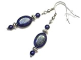 Boucles d'oreille Thurcolas en Lapis Lazuli ovale de la gamme Medicis en acier inoxydable