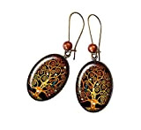Boucles d'oreilles Arbre de vie rétro bijou spirales Gustav Klimt bronze-n-roses