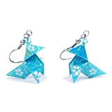 Boucles d'oreilles cocottes origami (Petites fleurs blanches sur fond bleu turquoise)