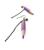 boucles d'oreilles CRAYONS de couleur violet, étoiles Maitresse, institutrice, école, Original, Personnalisé