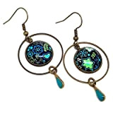 Boucles d'oreilles pendantes avec cabochons fleurs et breloques émaillées- Bleu marine, turquoise et Vert anis - Outre Mer - Idée ...