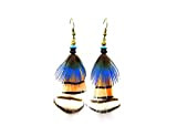 Boucles d'oreilles plumes de paon bleu, bijoux ethnique, amérindien, bijoux artisanal Français, fait main