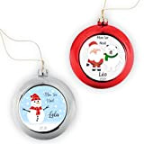 Boule de Noël personnalisable à accrocher au sapin - Avec prénom - 2 couleurs - Père-Noël ou Bonhomme de neige