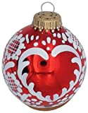 Boule personnalisée rouge brillant en verre,tradition motif blanc franc,prénom,8cm