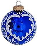 Boule prénom bleu brillant en verre,tradition blanc franc,prénom,8cm