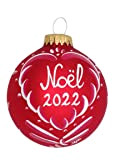 boule rouge mat,Noël 2022, en verre,prénom,alsace,8cm