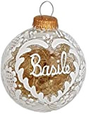 Boule transparente en verre,tradition d'Alsace,motif blanc,8cm