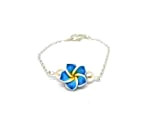 Bracelet bohème fleur de tiaré bleu et perle, cadeau anniversaire, maitresse, mariage, saint valentin, fête des mères, grands mères, noël, ...