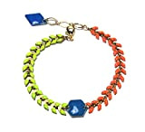 Bracelet chaîne épis émaillée vert anis et orange, connecteur hexagone émaillé bleu