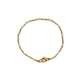 bracelet chaine fine acier inoxydable doré avec mini perles email blanches - cadeau femme fille - bracelet de plage - ...