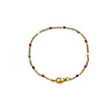 bracelet chaine fine acier inoxydable doré avec mini perles email multicolores- cadeau femme fille - bracelet de plage - bracelet ...