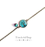 bracelet chaine fine bronze, cabochon arbre de vie, turquoise, nature, bronze