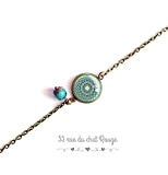 bracelet chaine fine, cabochon Cabochon esprit Maroc, Bleu tendre, bleu turquoise