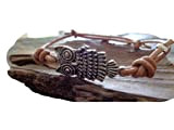⊹⊱✿ BRACELET CHOUETTE ARGENT EN CUIR ✿⊰⊹ bracelet couleur sable avec chouette