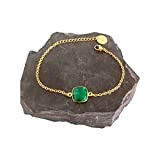 Bracelet émeraude en acier inoxydable avec médaillon plaqué or, bracelet femme gourmette pierres naturelles magiques, idée cadeau femme