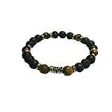 Bracelet en pierre de lave, oeil de tigre et perles tibétaines, diffuseur d'huiles essentielles