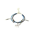 Bracelet ethnique Loup"esprit Amérindien" cordon cuir bleu et noir