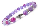 Bracelet ethnique Zen pour femme avec perles en perles de jade naturel violet, bleu et blanc et perles tibétaines