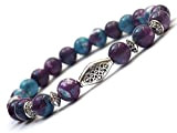 Bracelet ethnique Zen pour femme avec perles en perles de jade reconstitué violet et bleu et perles tibétaines