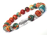 Bracelet ethnique Zen pour femme avec perles en perles de jade reconstitué bleu, orange, marron et blanc et perles tibétaines