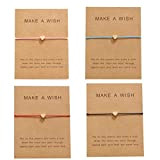 bracelet fil cordon pendentif coeur personnalisé - 33 couleurs de fil au choix - carton make a Wish - cadeau ...