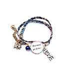 Bracelet Marraine"Super Marraine", cadeau Marraine, personnalisable, prénom enfant, Bracelet liberty Marraine,cadeau Marraine cabochon (Bleu foncé, bleu clair)