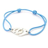 Bracelet menotte argenté cordon bleu ciel