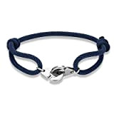 Bracelet menottes cordon bleu marine/acier inoxydable argenté