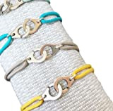 Bracelet menottes sur cordon en coton - Couleur au choix - Taille ajustable