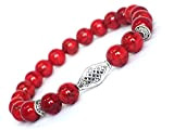 Bracelet pour femme Thurcolas ethnique Zen avec perles en Turquoise reconstituée rouge et perles tibétaines en métal argenté