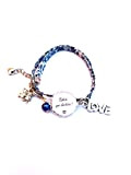 Bracelet Tata"Super Tata", cadeau Tata, personnalisable, prénom enfant, Bracelet liberty Tata, cadeau Tata cabochon (Pastel : rose, bleu, blanc)