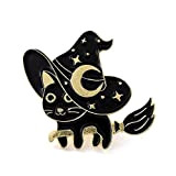 Broche chat noir sorcière wicca astres, lune et étoiles 3 modèles, pins (chapeau)