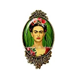Broche épingle portrait Artiste peintre mexicaine Viva la vida vert bijoux cadeau