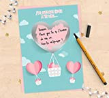 Carte à gratter à personnaliser pour demande en mariage, pacs, déclaration d'amour, fiançailles - Montgolfière en cœur pour Saint Valentin
