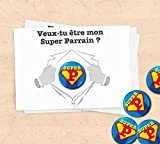 Carte badge demande super parrain/marraine baptême - Collection Superman