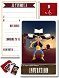 Cartes Invitation Cow-Boy | TICKY-TACKY | 6 invitations anniversaire Western et 6 enveloppes | Invitations fête Cow-Boy | Invitation Anniversaire ...
