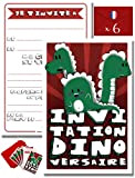 Cartes Invitation Dinosaure | TICKY-TACKY | 6 invitations anniversaire Dinosaure et 6 enveloppes | Invitations fête Dinosaure | Invitation Anniversaire ...