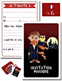 Cartes Invitation Sorcier Magic | TICKY-TACKY | 6 invitations anniversaire Sorcier et 6 enveloppes | Invitations fête Sorcier | Thème ...
