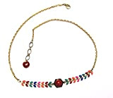 Collier chaîne épis émaillée multicolore, connecteur hexagone doré et perle cabochon rouge