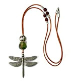Collier long avec pendentif libellule argent et cuir, bijoux faits main pour femmes, bijoux modernes et artisanaux, cadeaux originaux pour ...