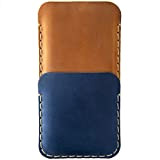 Coque bleu et brun clair pour iPhone 14 Pro MAX, cuir véritable. Portefeuille avec poche de carte de crédit. Coque ...