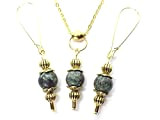 Ensemble de bijoux collier ras du cou et boucles d'oreille pour femme en acier inoxydable de style vintage avec pendentif ...