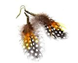 ETHNICFEATHER - Boucles d'oreille plumes Cholena orange et noir, bijoux en amérindiens