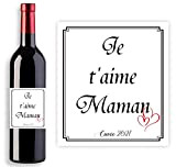 Étiquette personnalisable pour bouteille de vin - Cadeau original fête des mères - Je t'aime maman