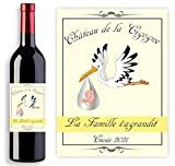 Étiquette pour bouteille de vin ou de champagne - Annonce de grossesse originale -"La Famille s'agrandit !"