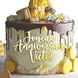 Face topper de gâteau d'anniversaire avec prénom personnalisé, finition pailletée ou brillante, cake topper, cake design, décoration, joyeux anniversaire, fête